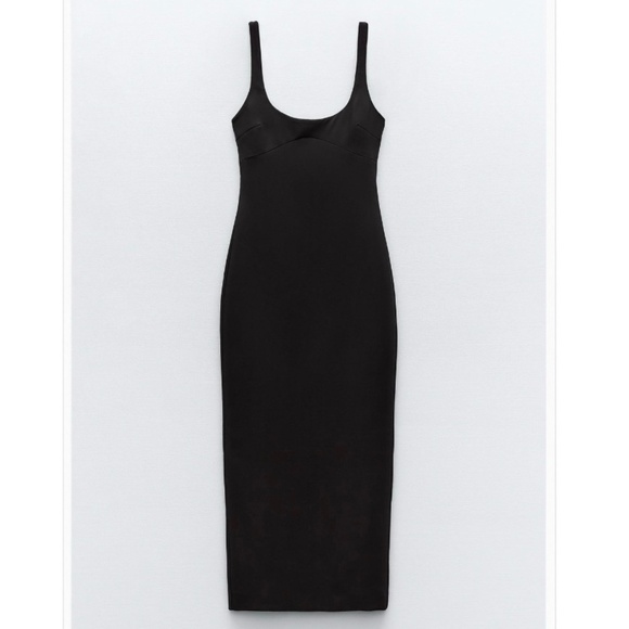 Zara Fitted Midi Dress, Black - NWT - Picture 1 of 3